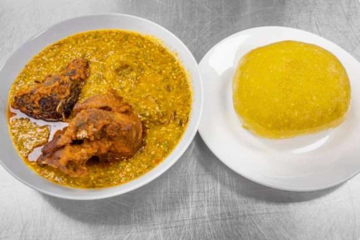 Yellow Eba with Ila Alasepo with Diced Protein
