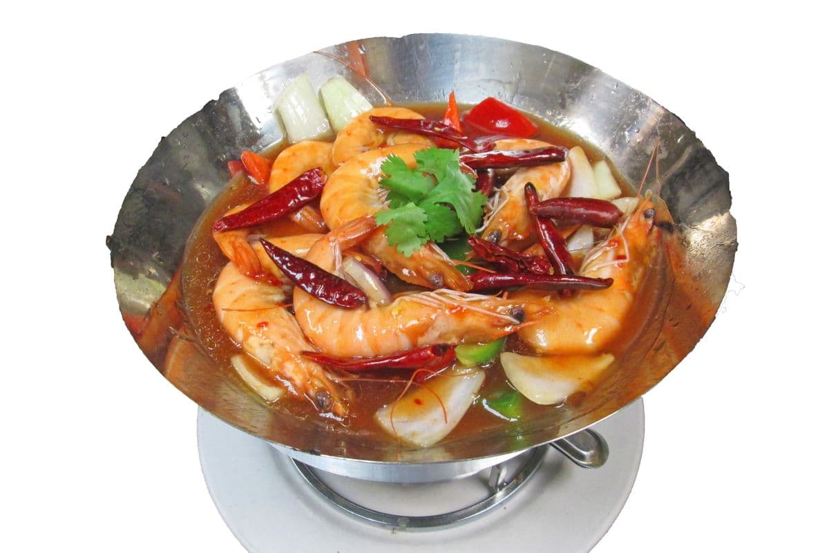 225. Spicy Basil Shrimp in Wok 锅仔九層塔中蝦