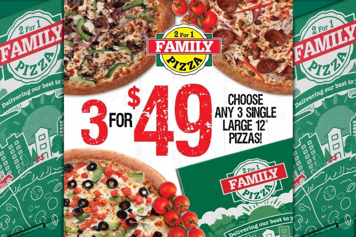 3 Large Pizzas For $49
