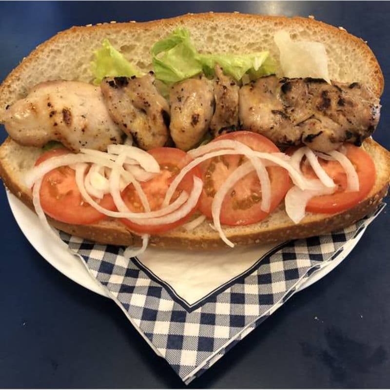 Chicken Souvlaki on a Bun Sandwich