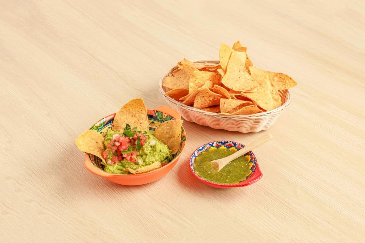 Guacamole, with Homemade Tortilla Chips and Maria's Homemade Salsa
