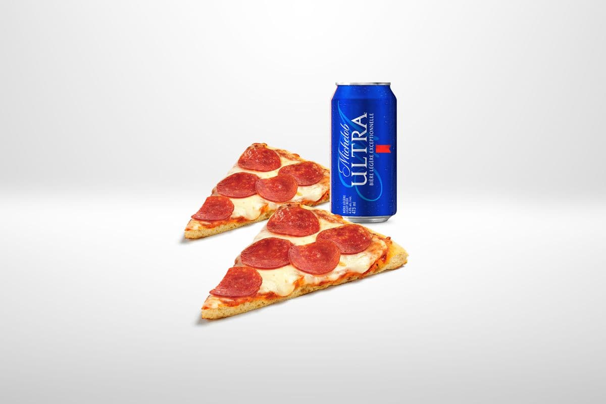 2 Pizza Slices (2 for $4) & Michelob Ultra (473 ml) (4% ABV)