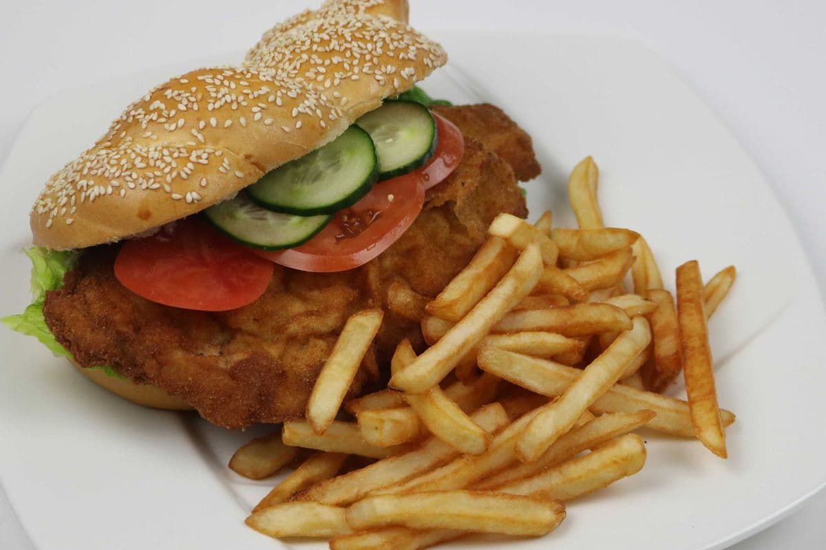 Chicken Schnitzel sandwich with fries