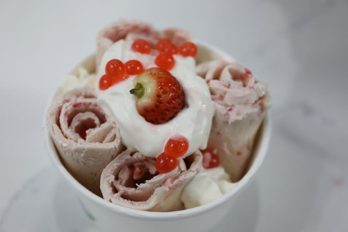 Strawberry Fluff Rolled Ice Cream