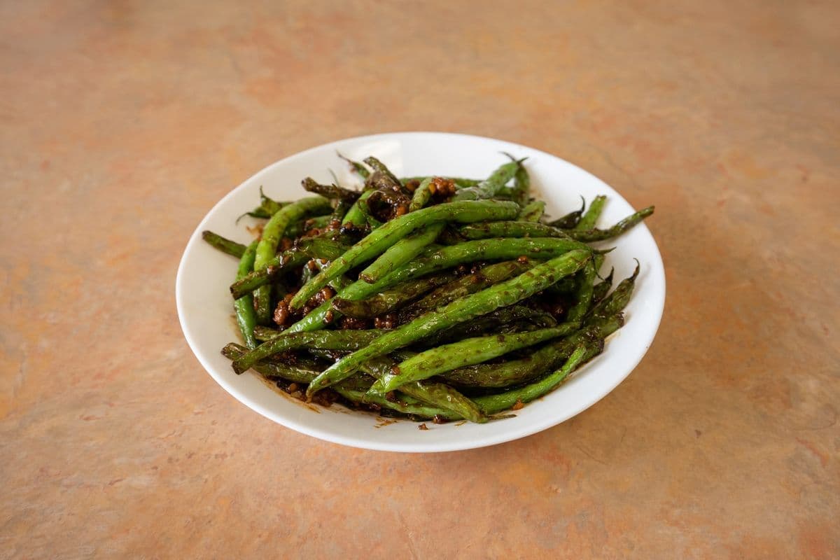 13. String Beans with Hot Garlic Meat Sauce