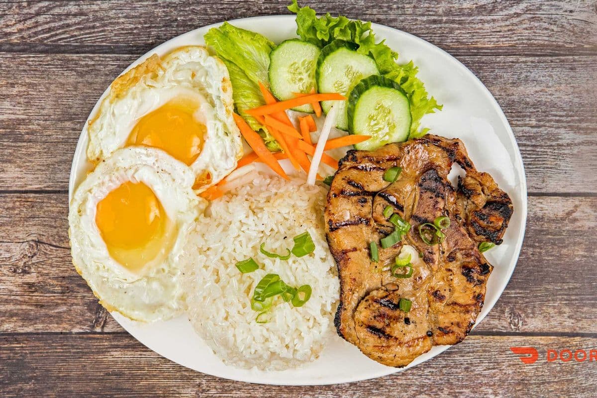 Grilled Pork Chop and Fried eggs