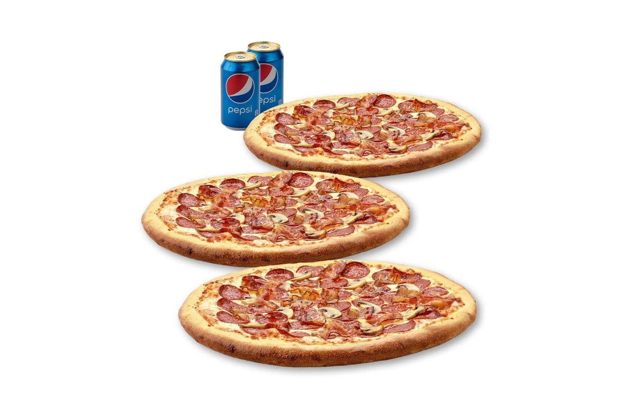 Spécial 3 Pizzas X-Larges - Fan de la Viande / X-Large 3 Pizza Special - Meat Lover's