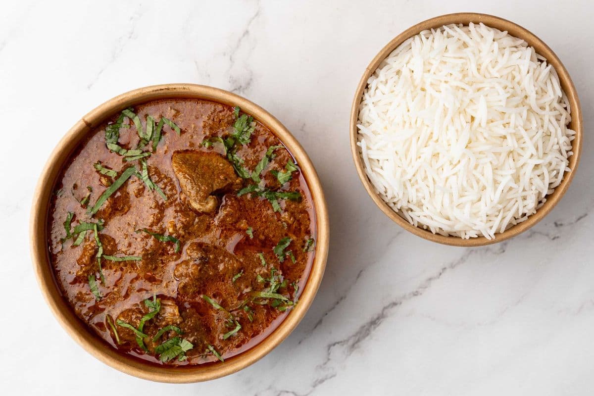 Lamb Curry with a bowl of Rice
