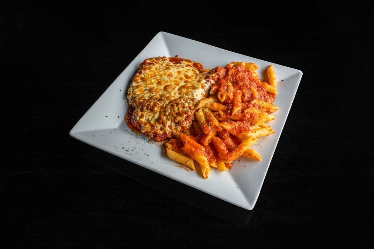Chicken Parmigiana with Pasta in Tomato Sauce