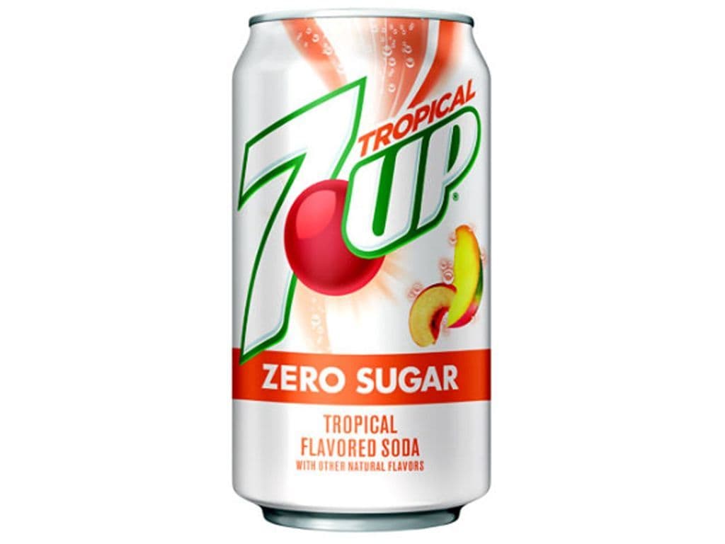 7Up Tropical Zero Sugar Beverage 355ml Mango Peach Soda