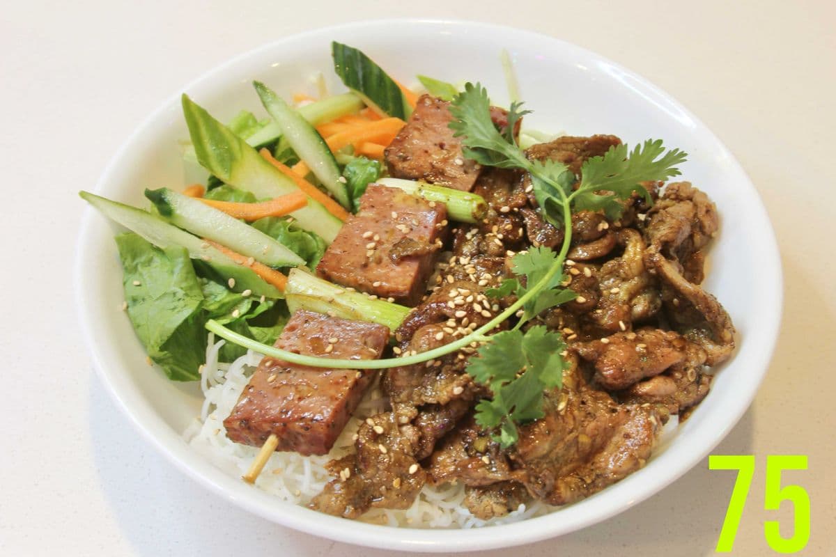 75. Grilled Lemongrass with Pork Slices and Minced Pork