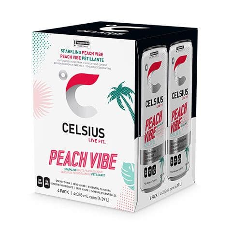 Celsius Peach Vibe 4 Pack 355ml