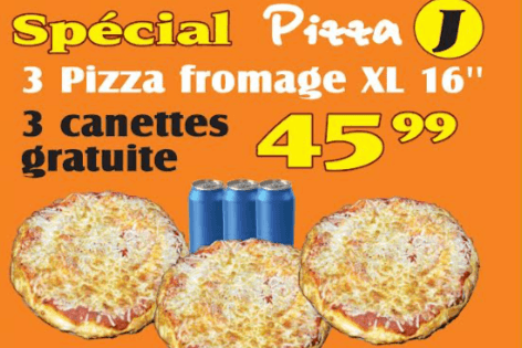 Special Pizza J - 3 Pizza Fromage XL 16" + 3 Canettes