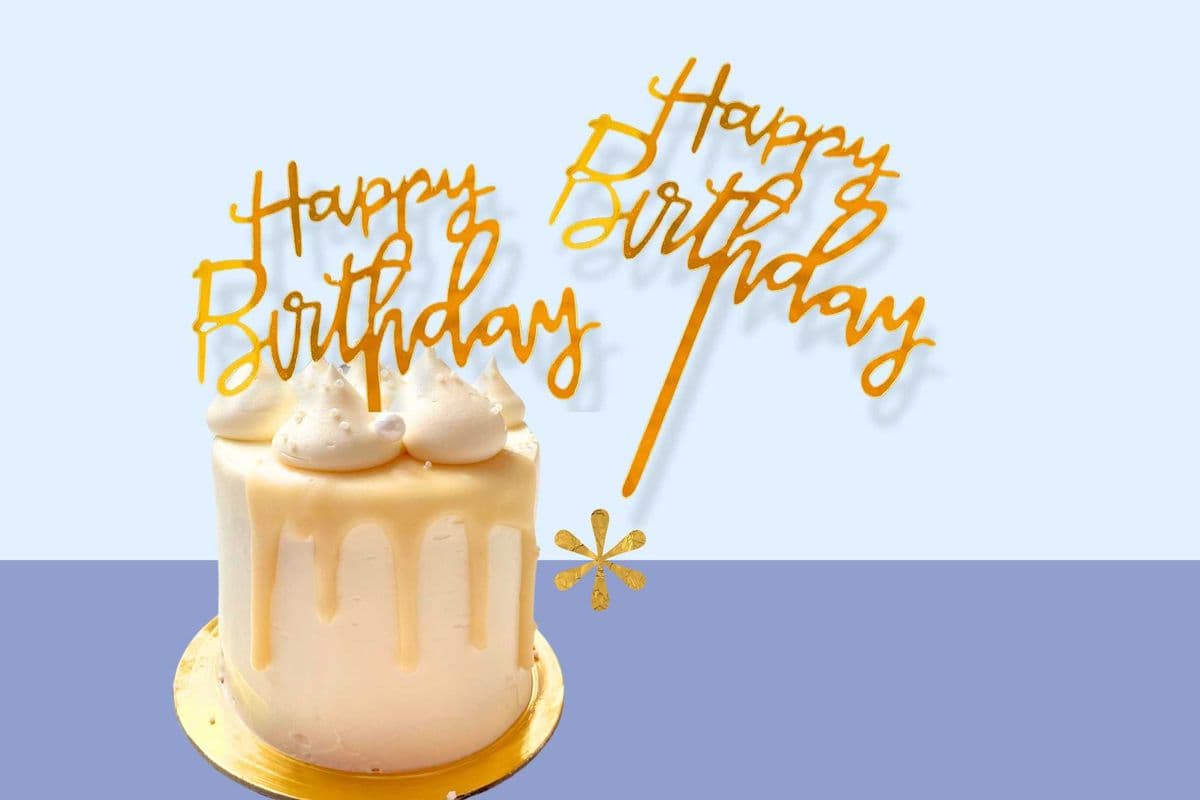 Gold Cake Topper - Happy Birthday