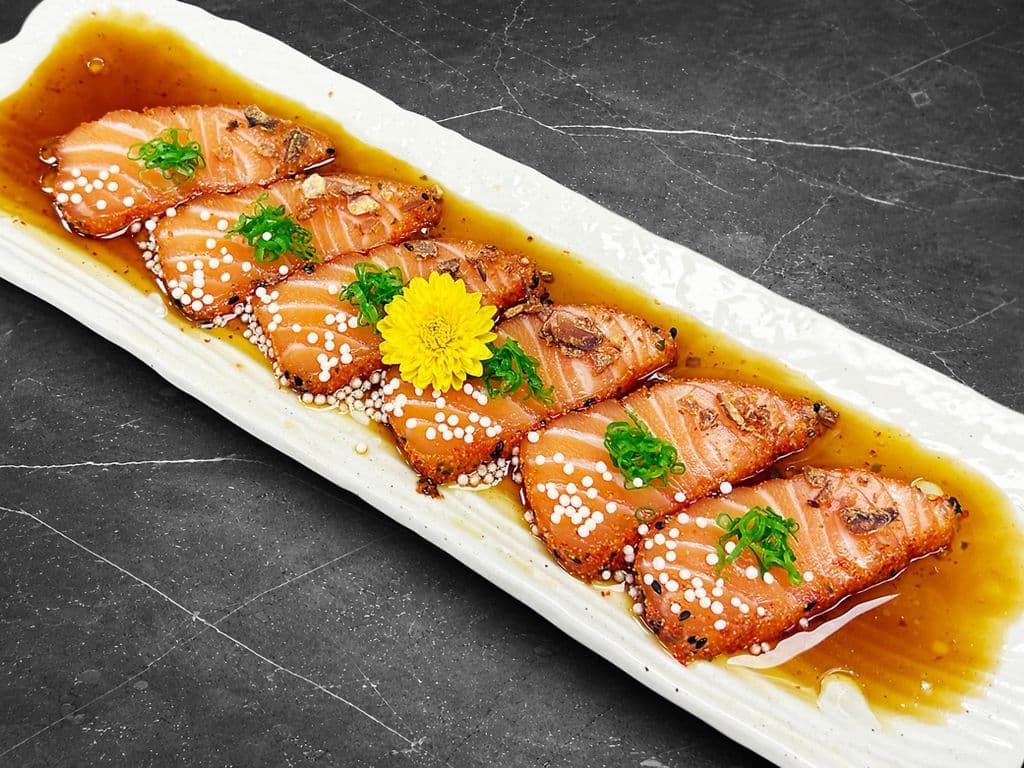 Nanami-Crusted Salmon Crudo