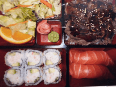 #0271. Beef Teriyaki Bento Box with Two Pieces of Salmon