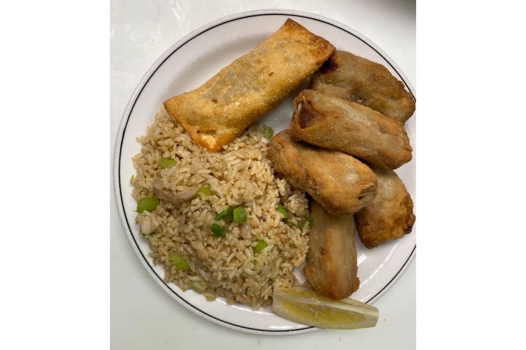 Daily Bon Bon Spareribs with chicken fried rice and egg roll . No substitution