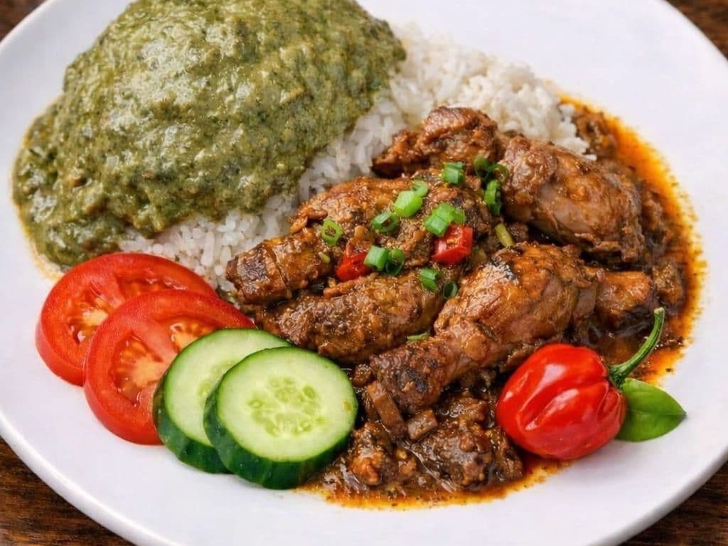 Stew Chicken with Callaloo