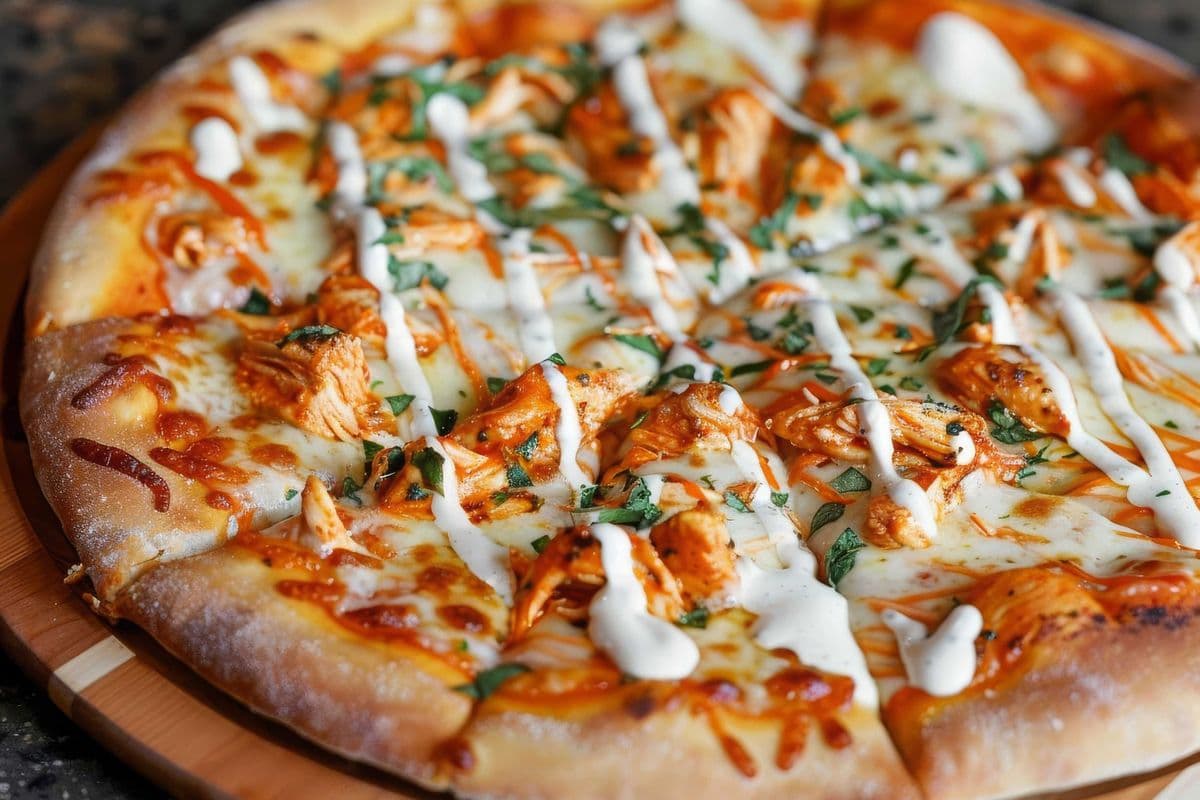 Chicken Bacon Pizza with Ranch Drizzle