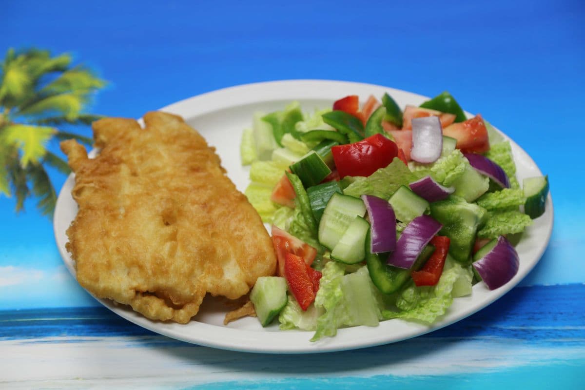 Halibut (1 pc) with Garden Salad and Chips