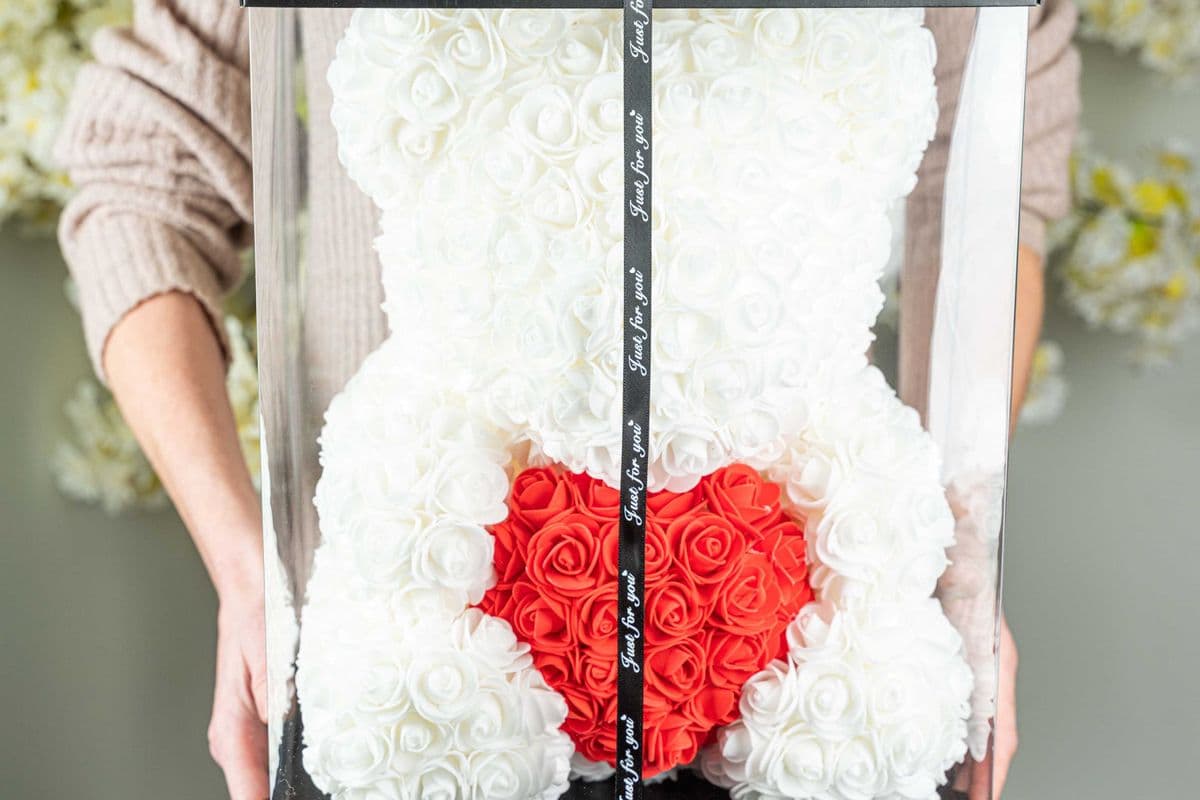 Rose Teddy Bear White with Red Heart (40cm/15.75")
