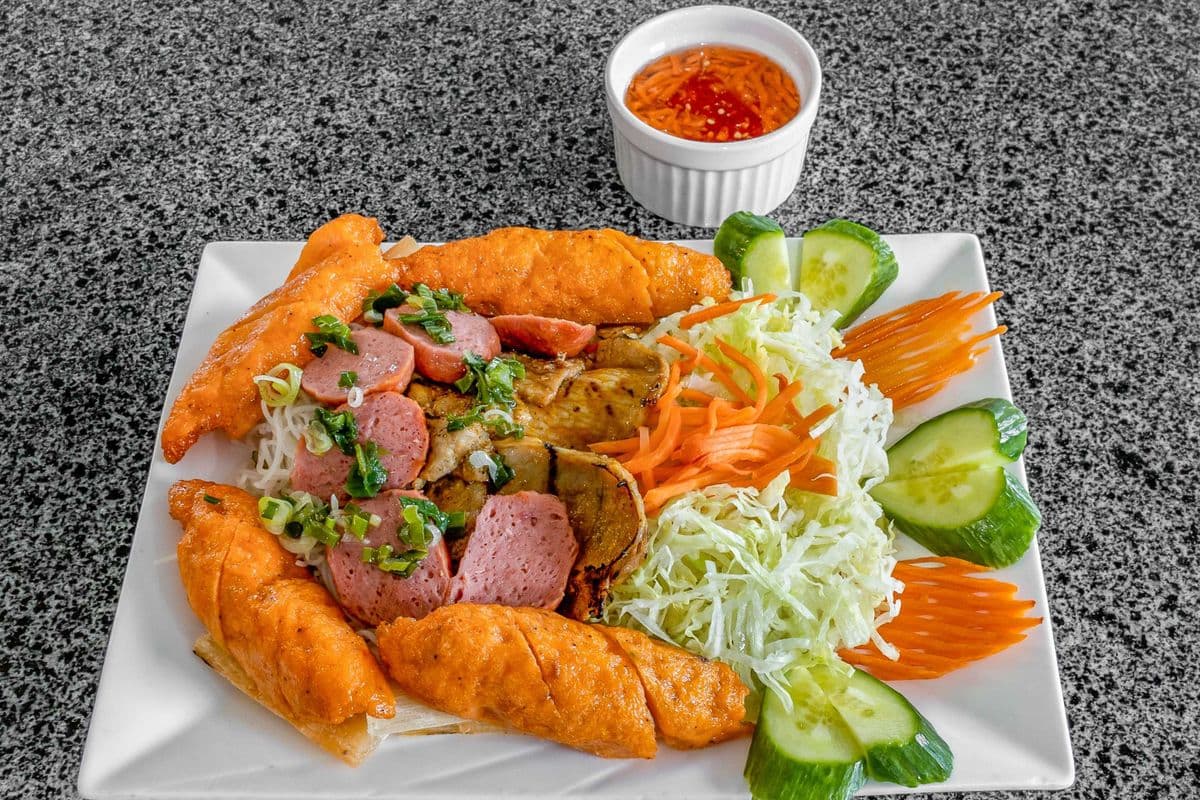 27. Special combo Vermicelli with Sugar cane shrimp, grilled meatball and grilled pork