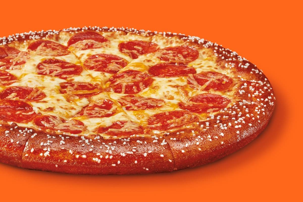 Medium Pepperoni Pretzel Crust Pizza made with Cheese Sauce