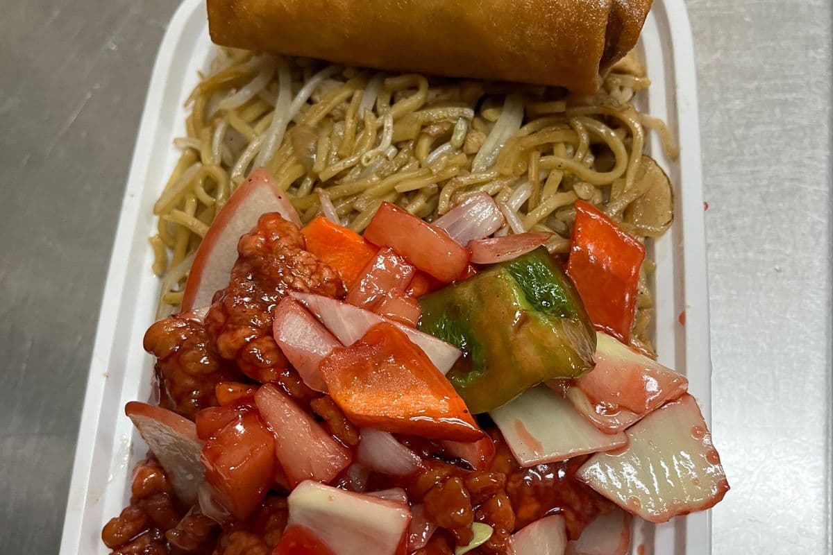 1. Chicken Chow Mein (Soft Noodles), Pineapple Sweet-and-Sour Pork, one Egg Roll