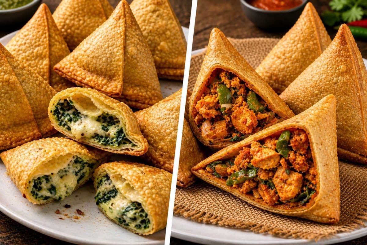 Samosa Ki Panchayat (Tandoori Paneer and Spinach Cheese Paneer Samosa))