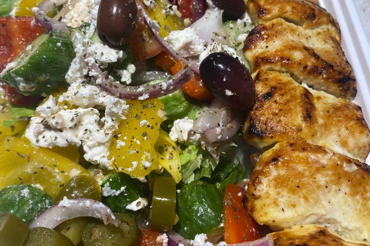 BBQ Chicken Kabob Greek Salad