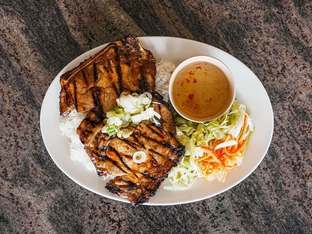 33. Grilled Pork Chops on Steamed Rice