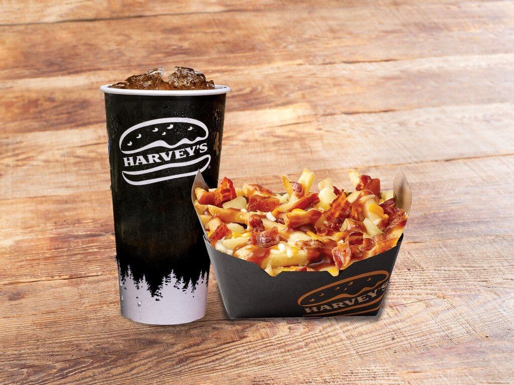 Regular Bacon Double Cheese Poutine with 20 oz Soft Drink