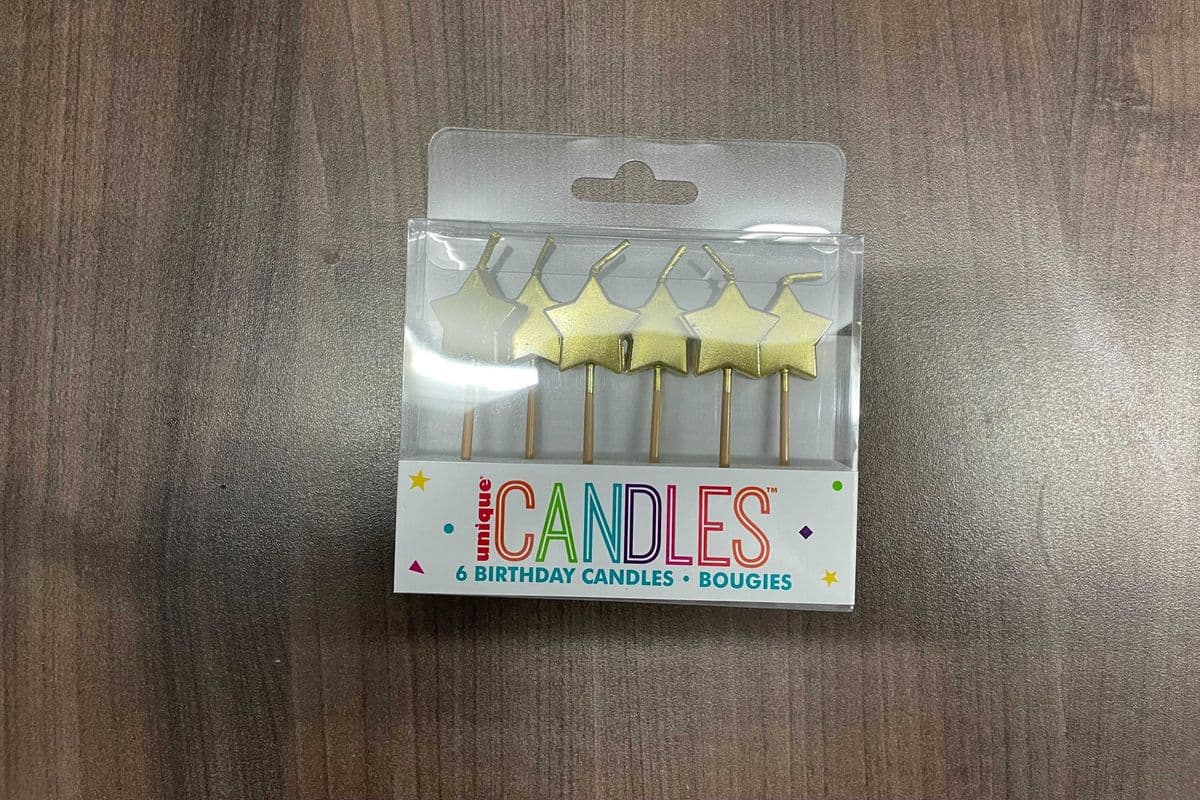 Bday Candle Gold Star Pick 6pk