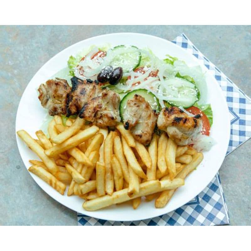 Homemade Chicken Souvlaki Fries Dinner
