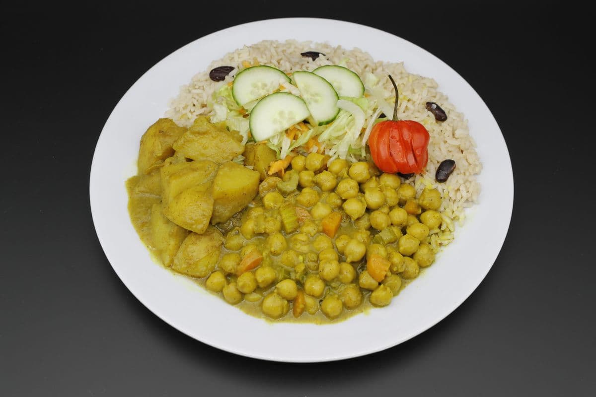 Potato and Chana with Rice and Peas