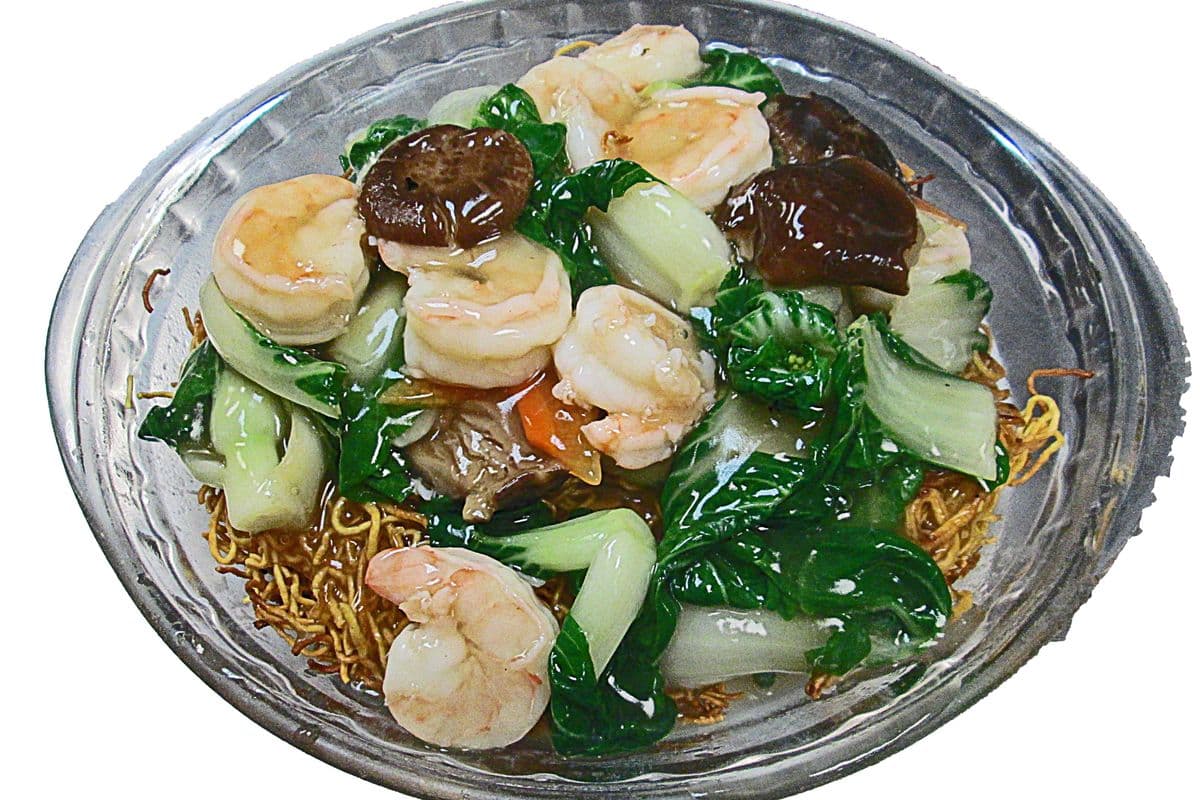 295. Jumbo Shrimp with Fried Crispy Egg Noodle 蝦球炒麵