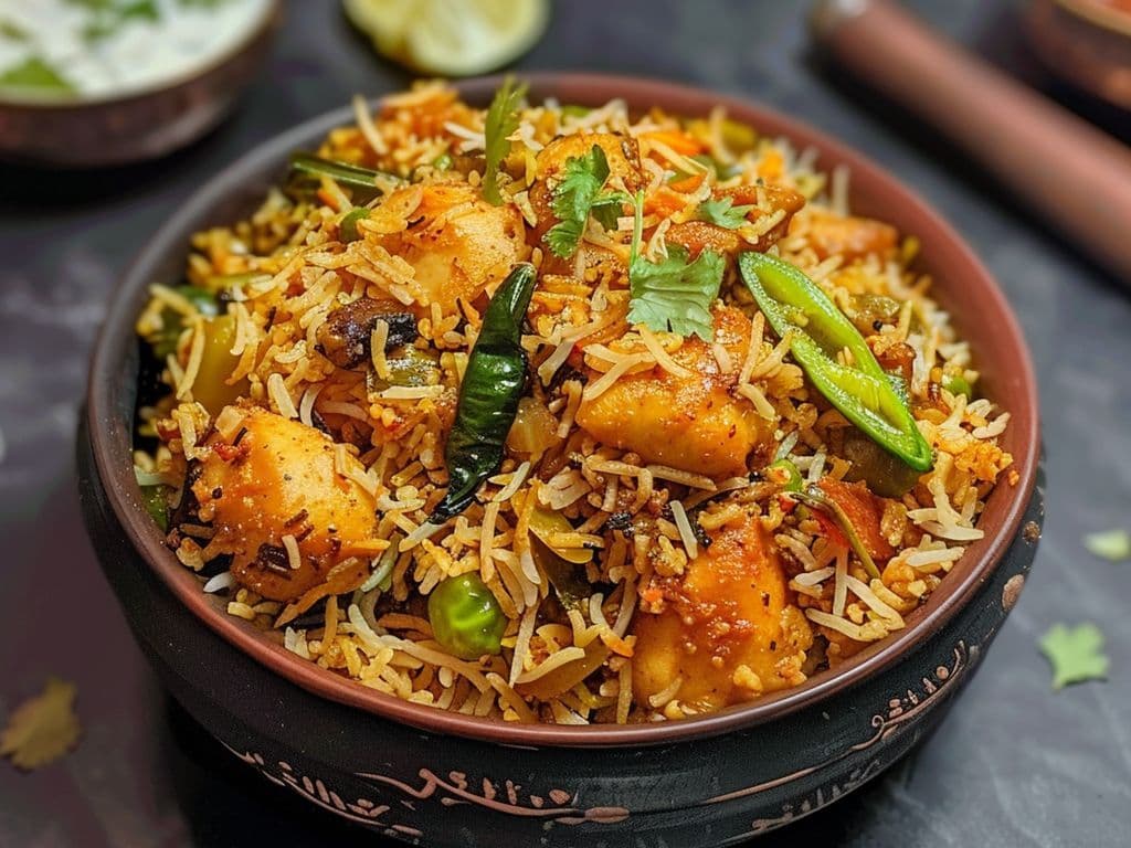Green Chilli Chicken Biryani / Biryani De Poulet Aux Piments Verts