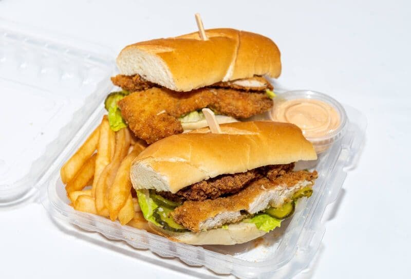 Schnitzel Crunch Baguette COMBO with a side of Fries