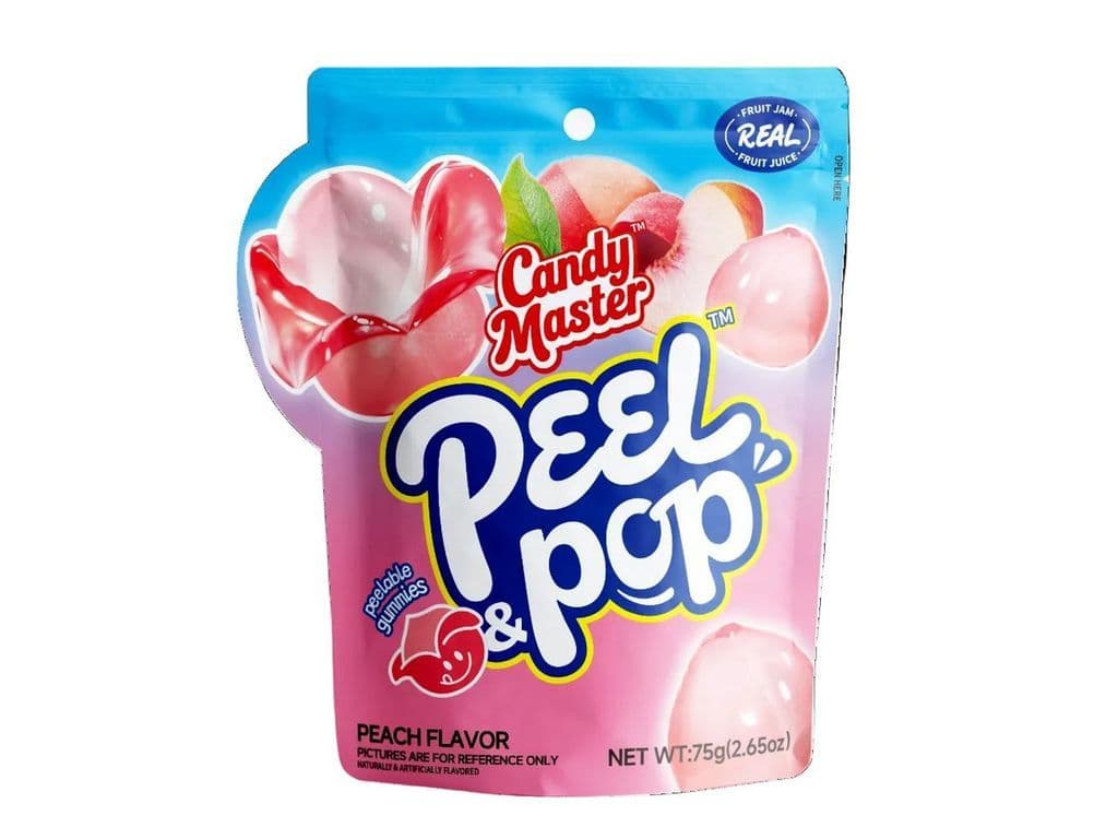 Candy Master Peel Pop Peach Peelable Gummy Candies 75g