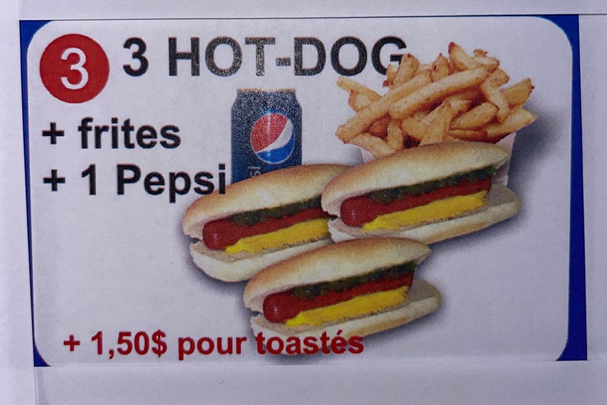 Combo 3# 3 hot dogs + frites + 1 drink