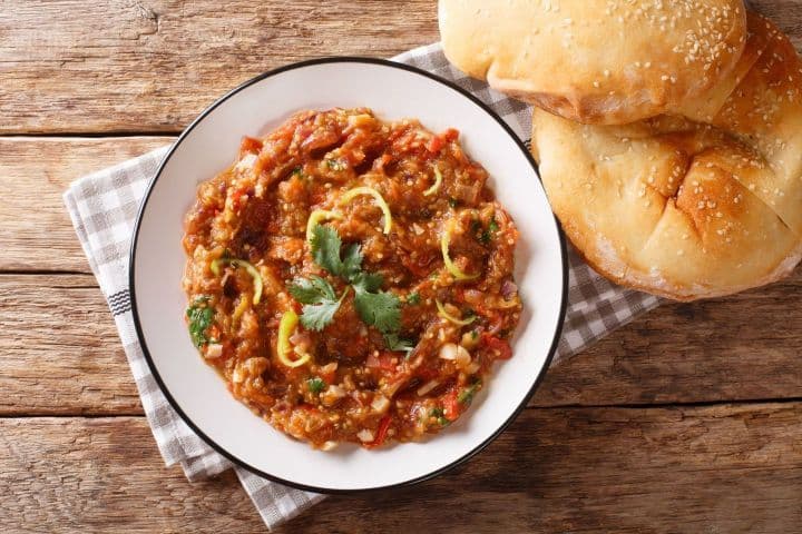 Eggplant Potato Peas Roti (Baingan Bharta)