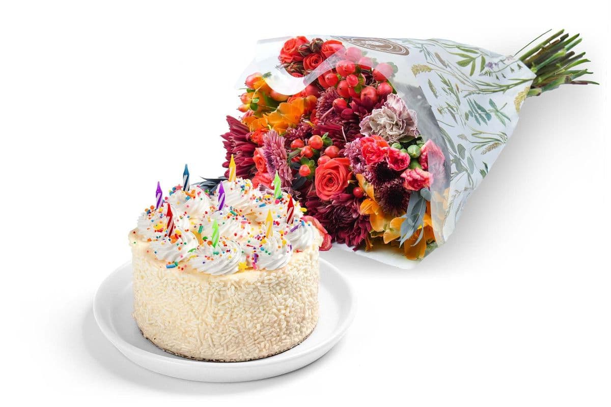 Cadeau Gâteau de Célébration à la Vanille et Bouquet / Vanilla Celebration Cake & Bouquet Gift Set