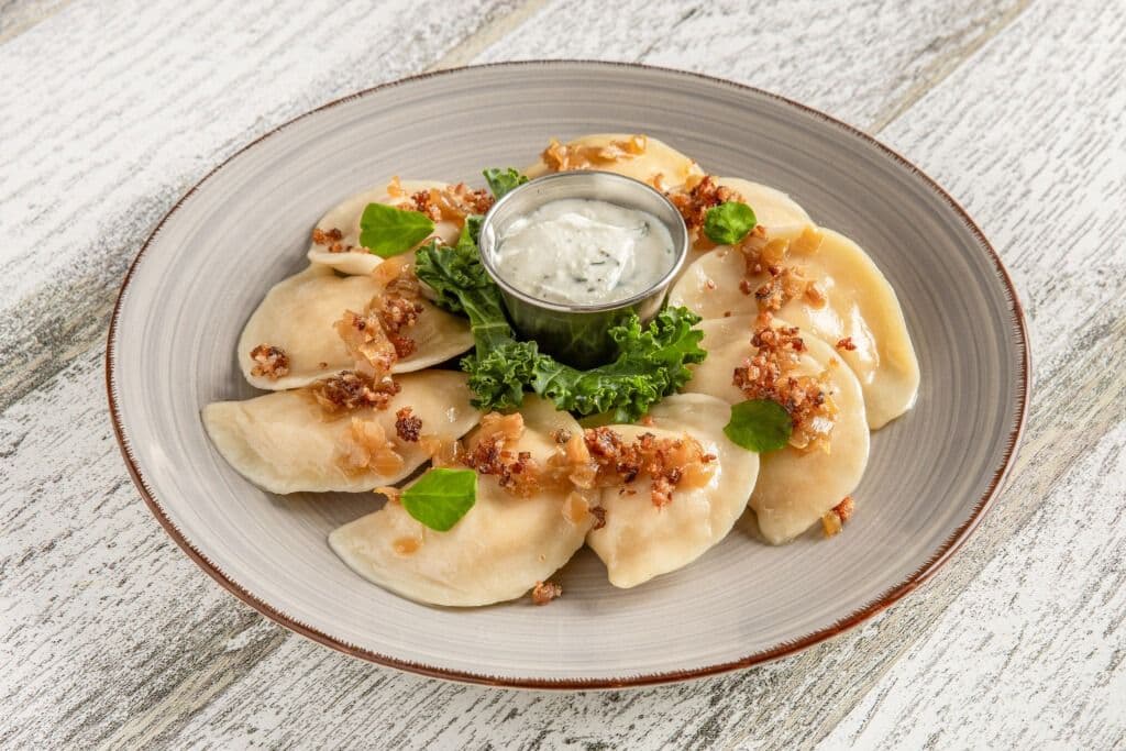 Six Pieces of Large Homemade Pierogies - Fillings Potato and Cheddar Cheese