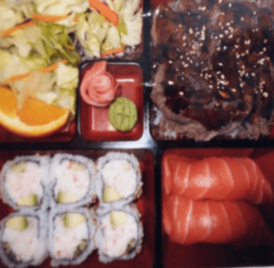 #0272. Beef Teriyaki Bento Box with Three Spring Rolls
