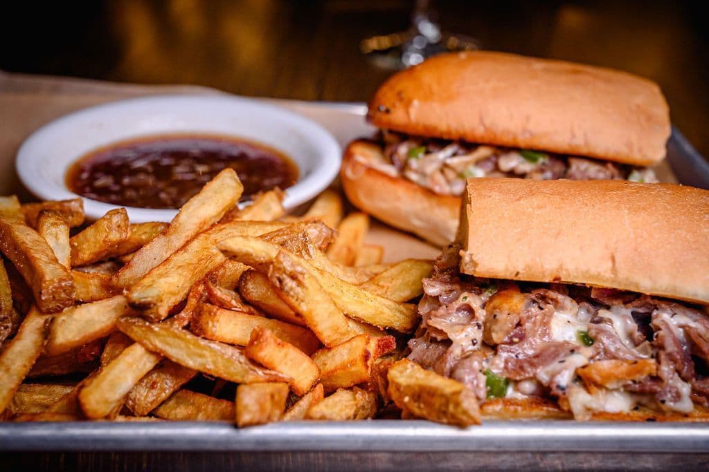 PHILLY STEAK SANDWICH SERVED AU JUS