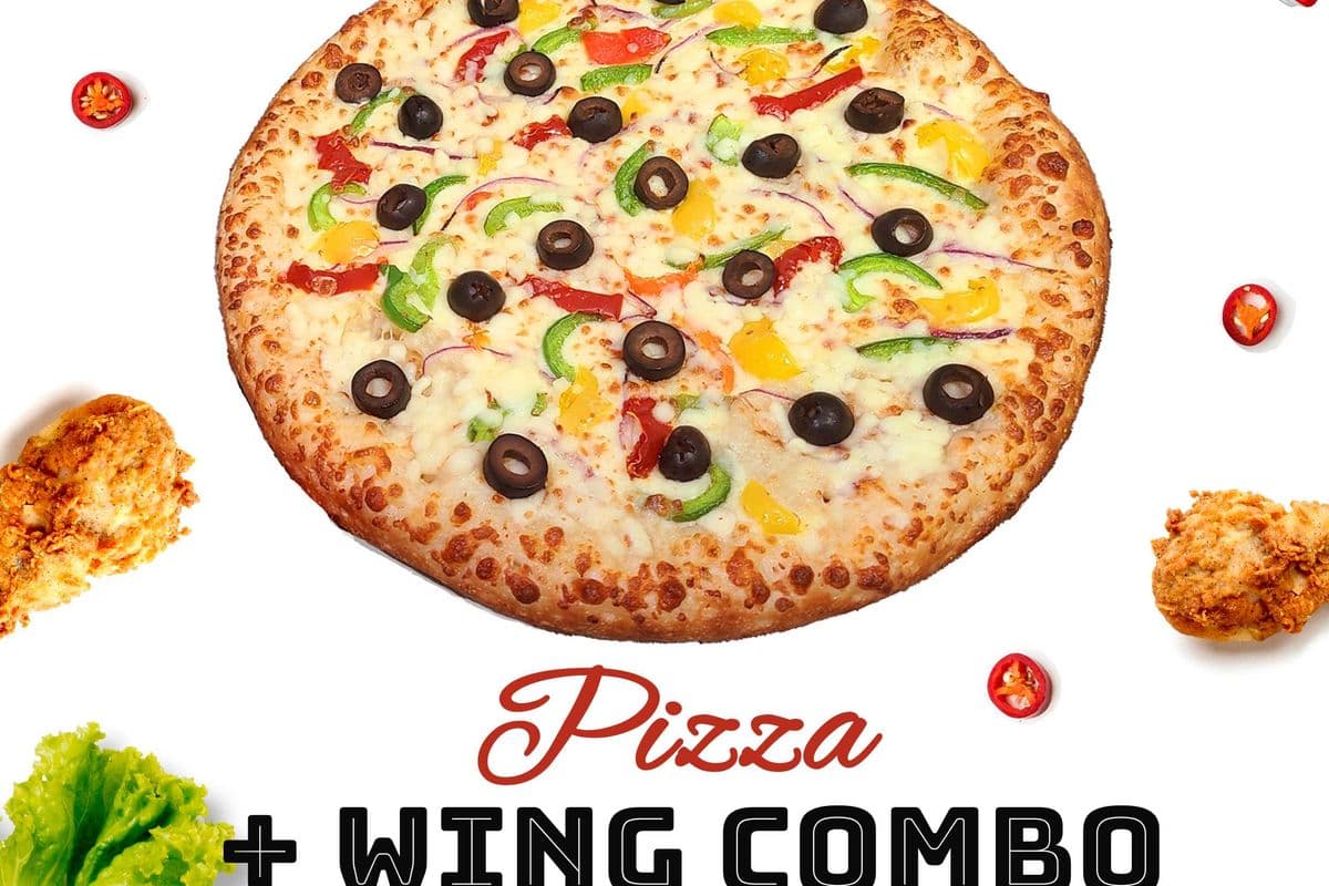 Two Medium Four Toppings Pizzas with Wings (20 pcs) 2 LTR POP