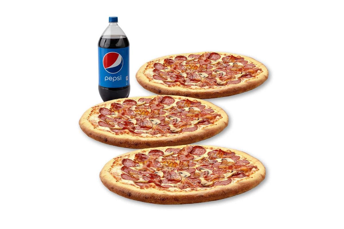 Spécial 3 Pizzas X-Larges - Québécoise/ X-Large 3 Pizza Special - Québécoise