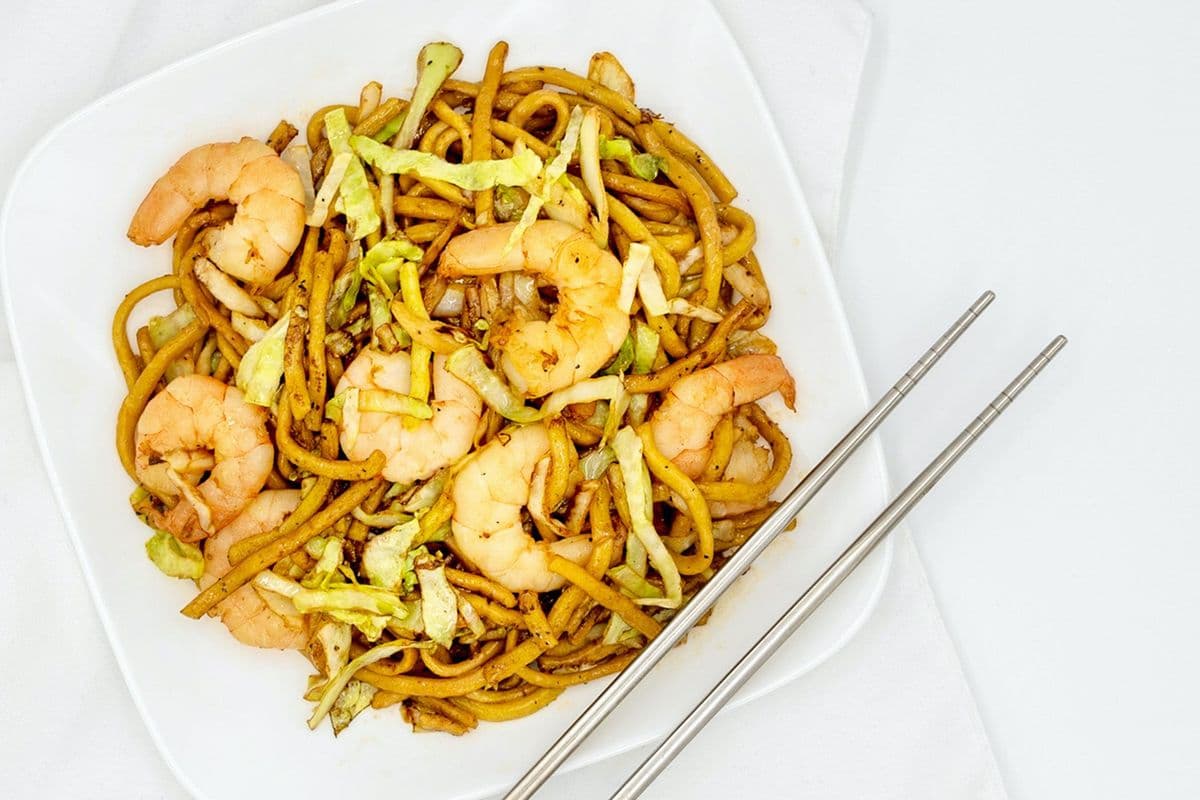 21. Thick Cantonese-Style Chow Mein Noodles with Shrimp