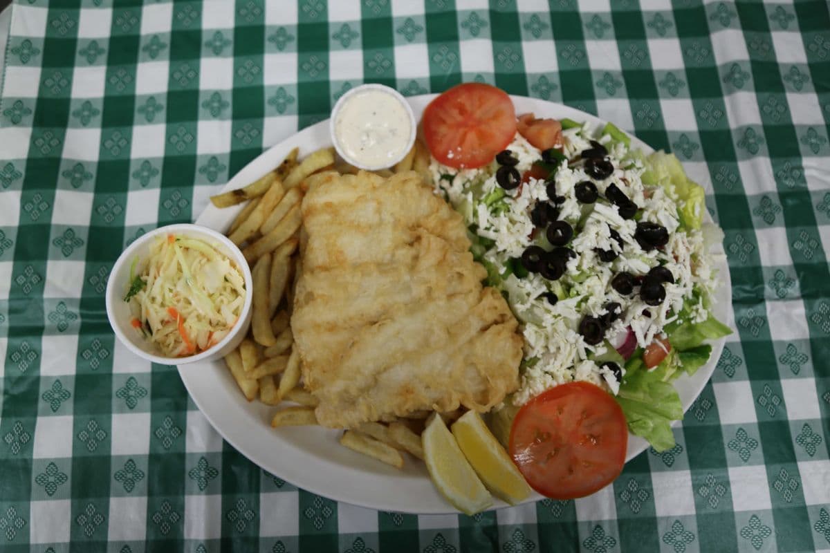 Halibut (1 pc) with Greek Salad
