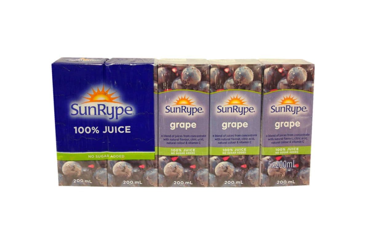 SunRype No Sugar Added 100% Grape Juice (5 x 200 ml)